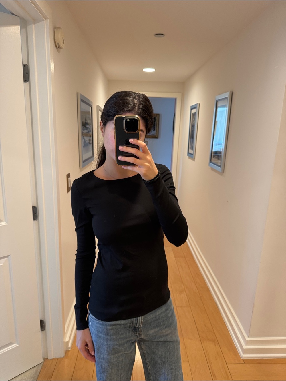 COS Black Long-Sleeve Crewneck Top
